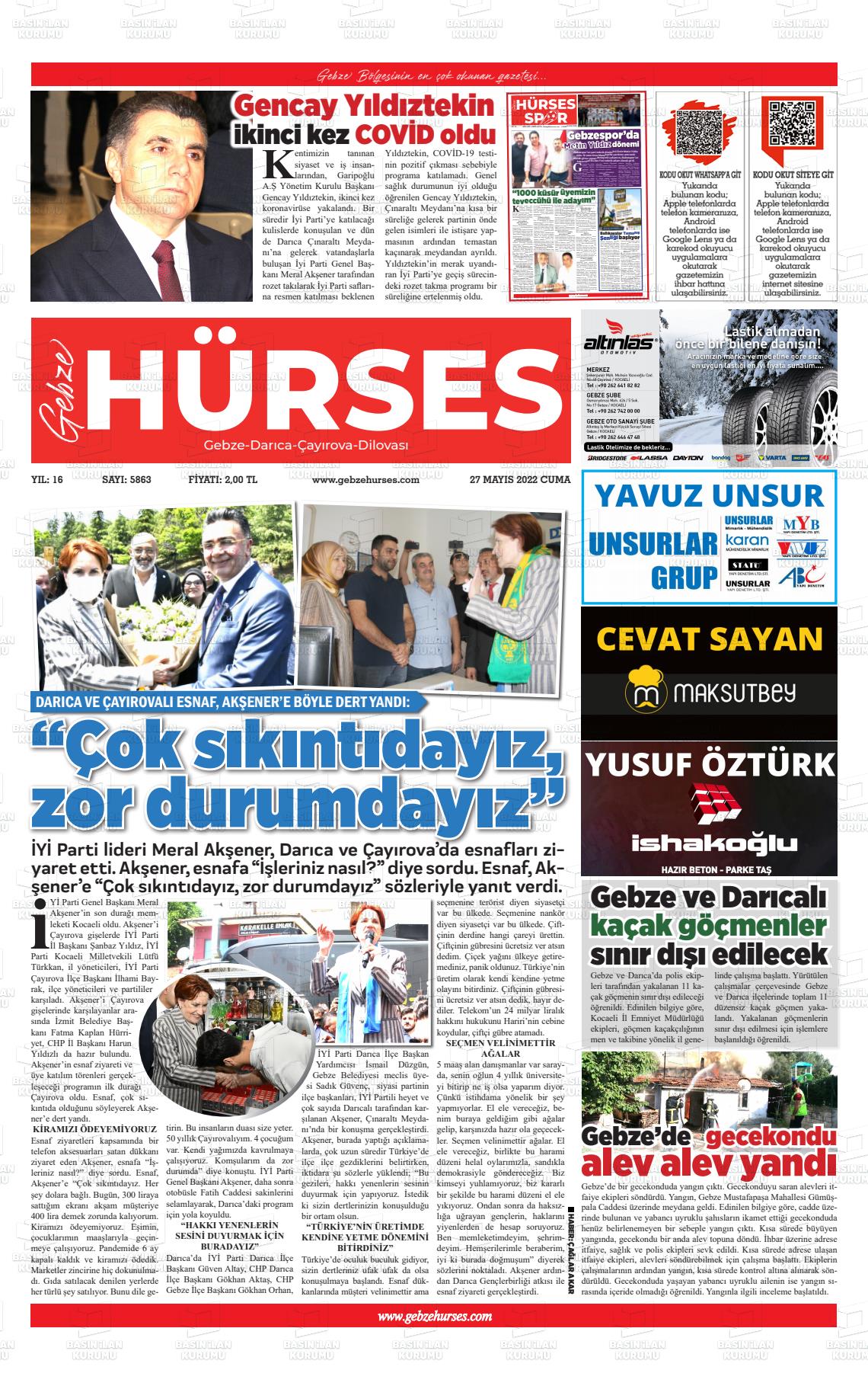 27 Mayıs 2022 Marmara  Gebze Gazete Manşeti
