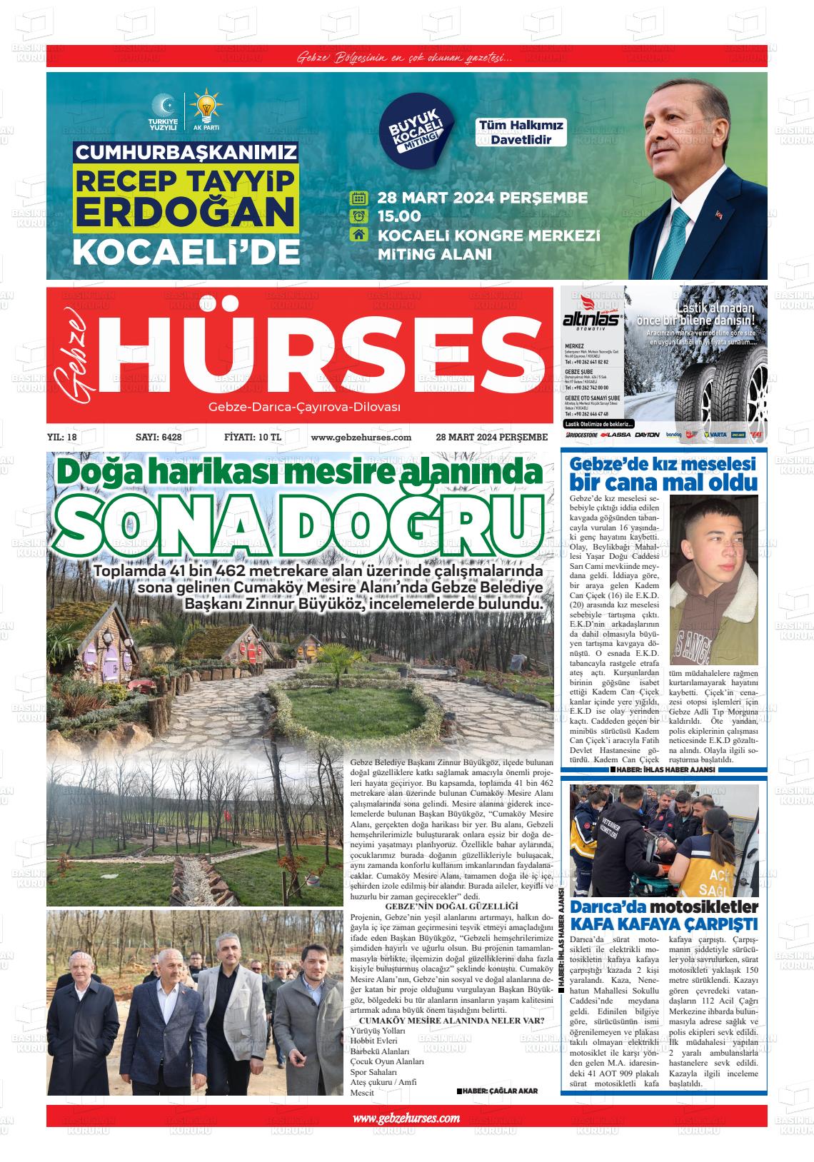 28 Mart 2024 Marmara  Gebze Gazete Manşeti