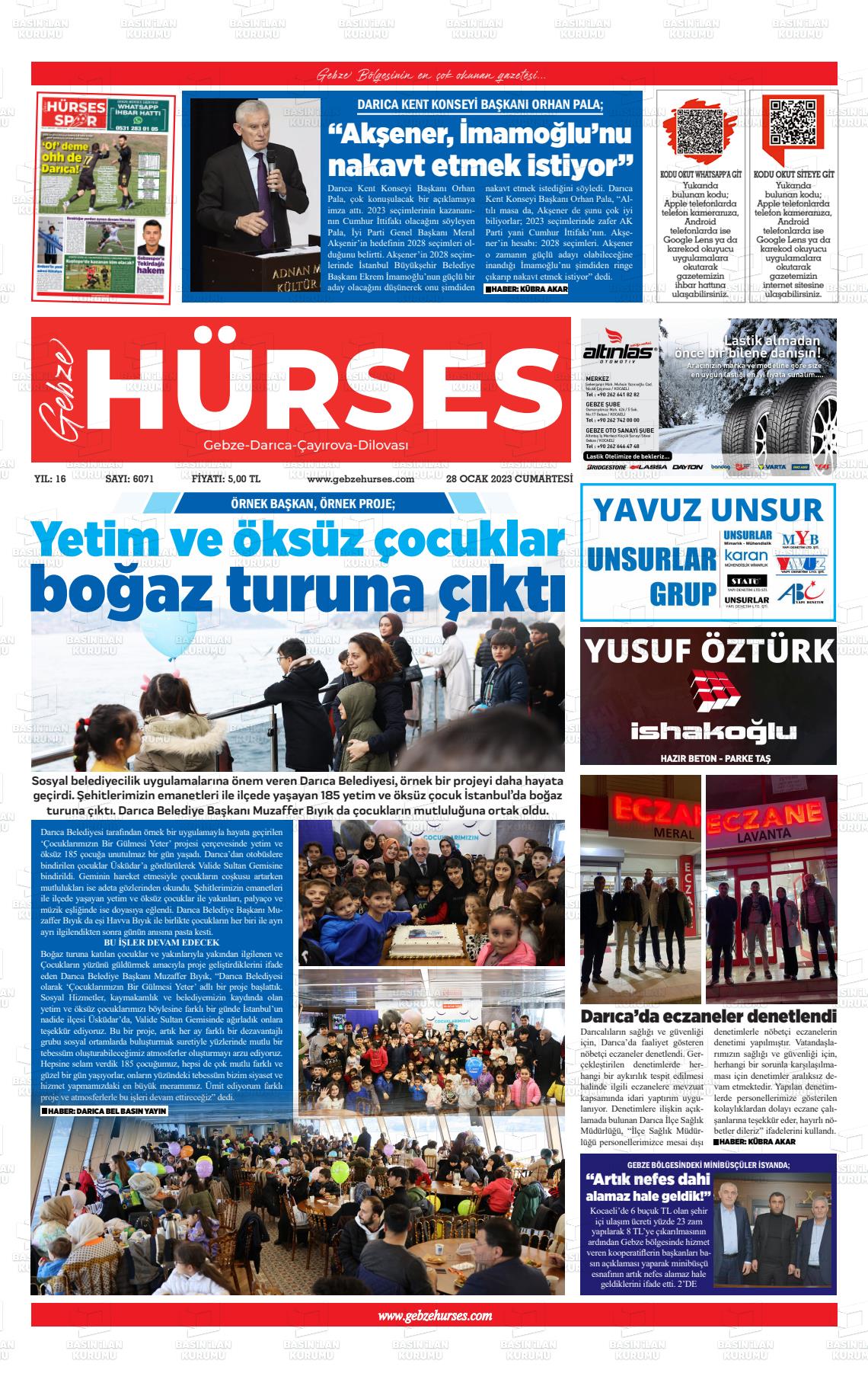 28 Ocak 2023 Marmara  Gebze Gazete Manşeti