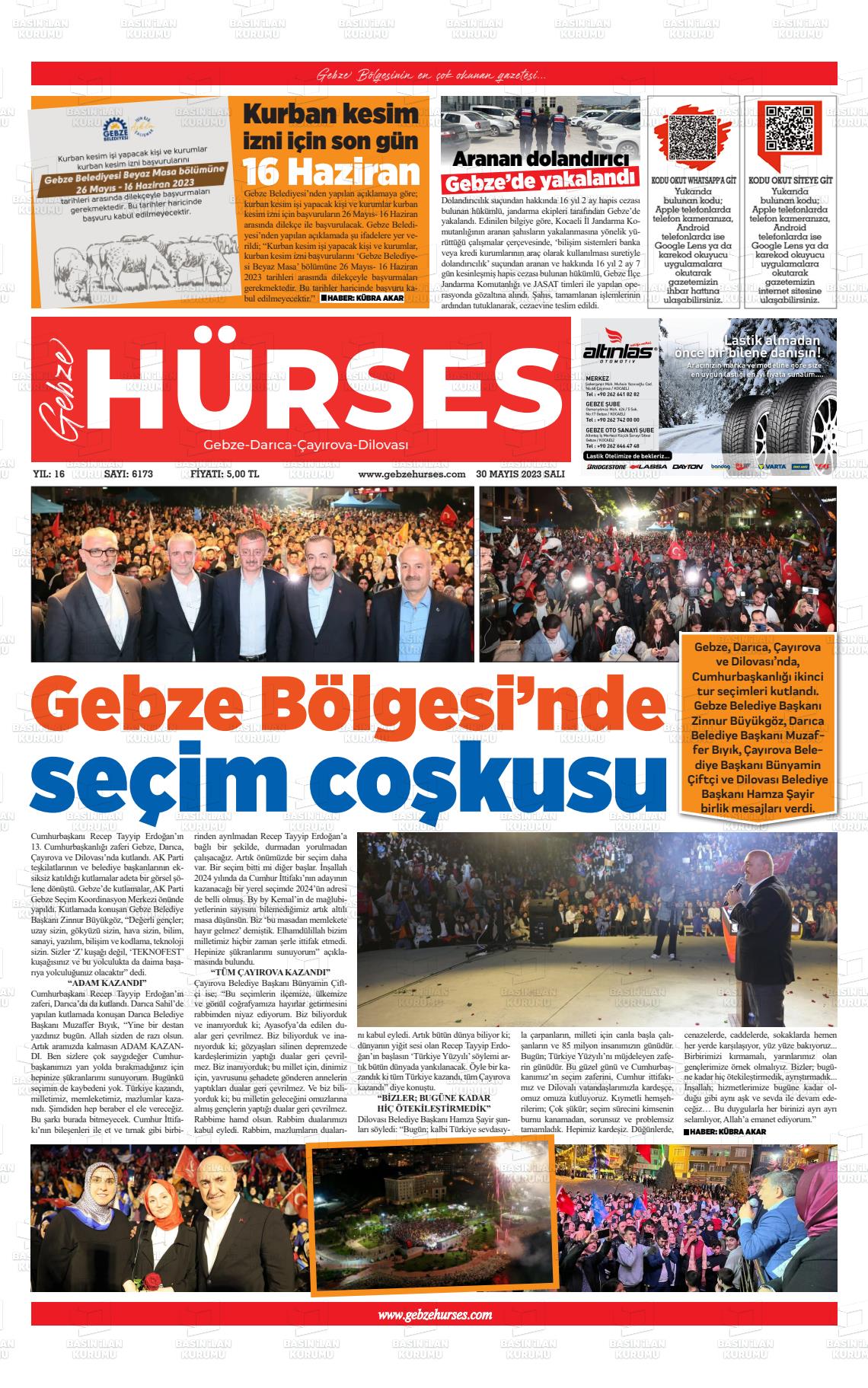 30 Mayıs 2023 Marmara  Gebze Gazete Manşeti