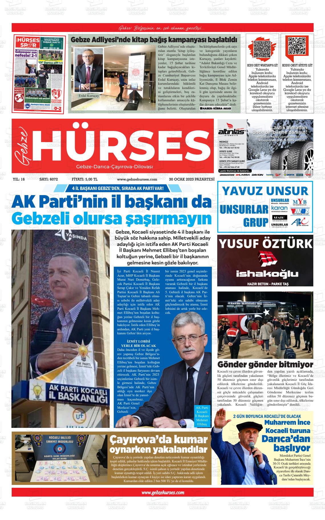 30 Ocak 2023 Marmara  Gebze Gazete Manşeti