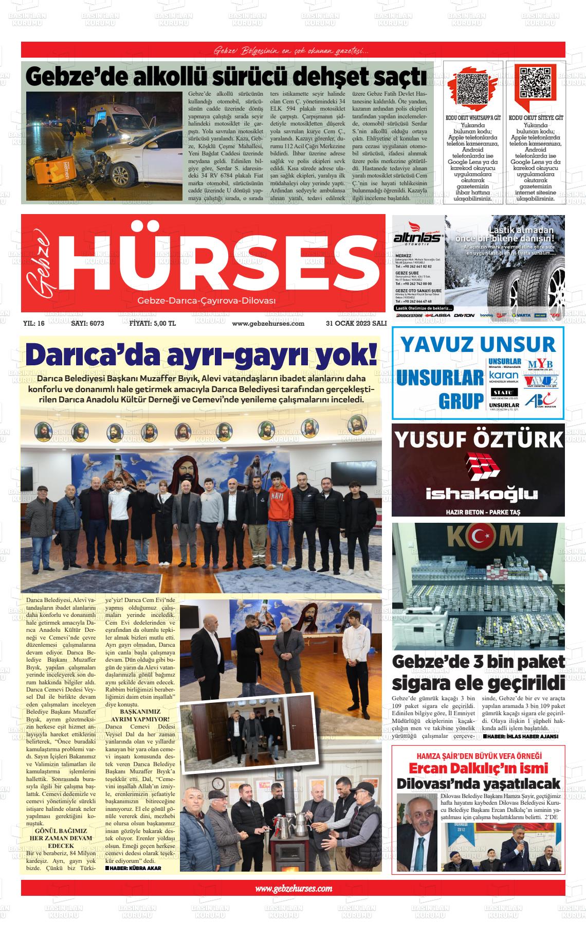 31 Ocak 2023 Marmara  Gebze Gazete Manşeti