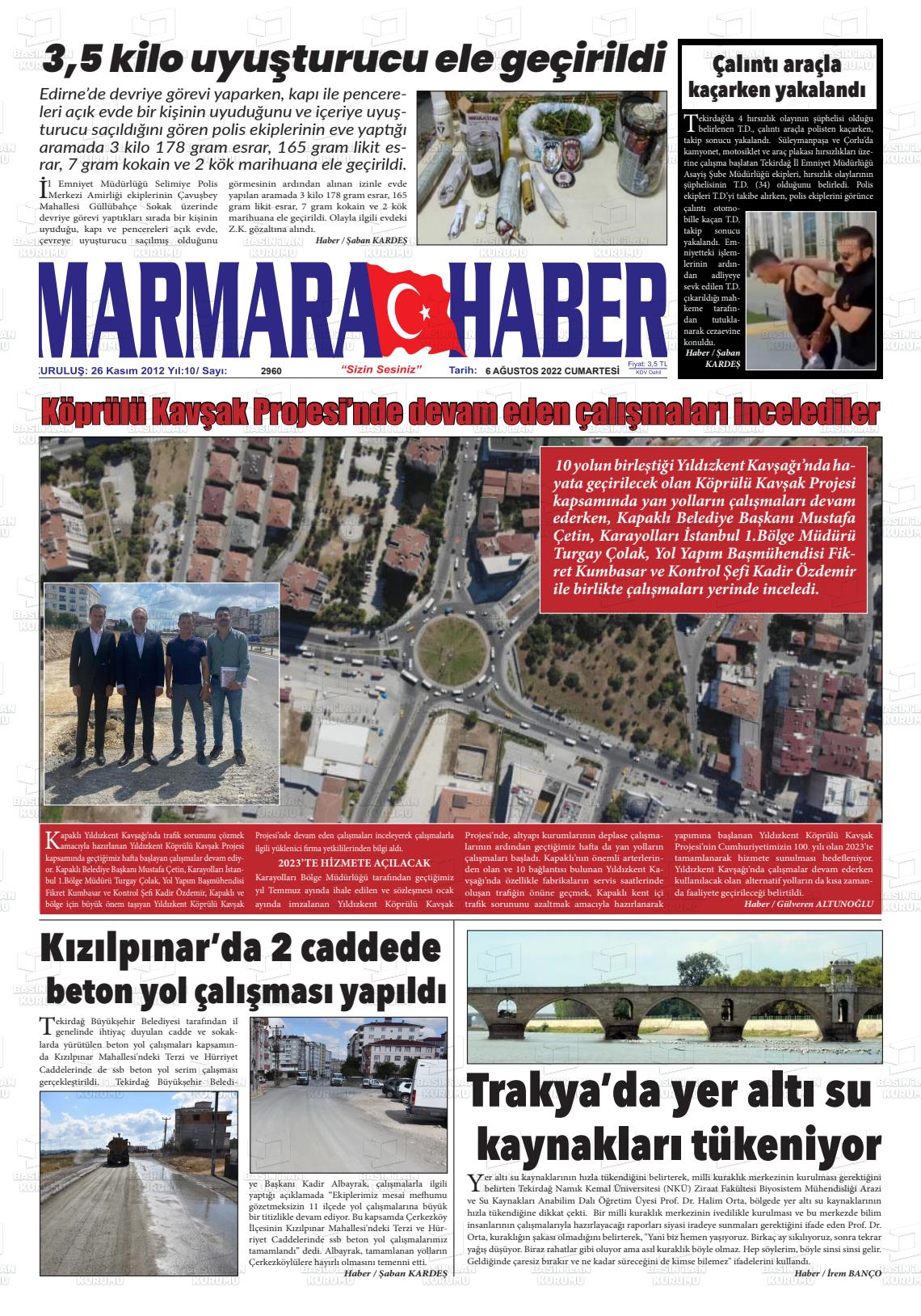 06 Ağustos 2022 Marmara Haber Gazete Manşeti