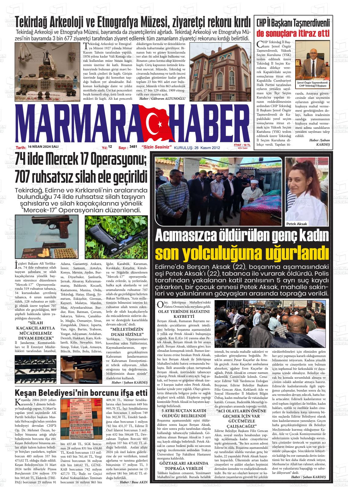 18 Nisan 2024 Marmara Haber Gazete Manşeti
