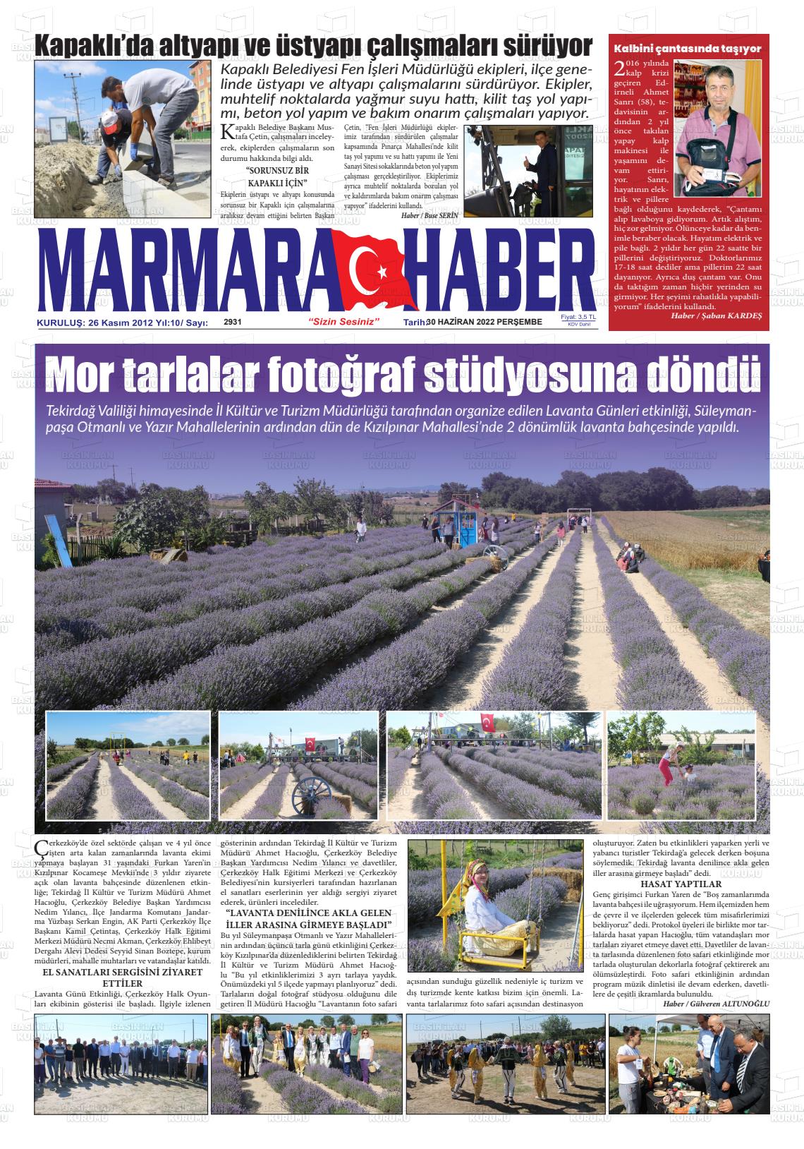 30 Haziran 2022 Marmara Haber Gazete Manşeti