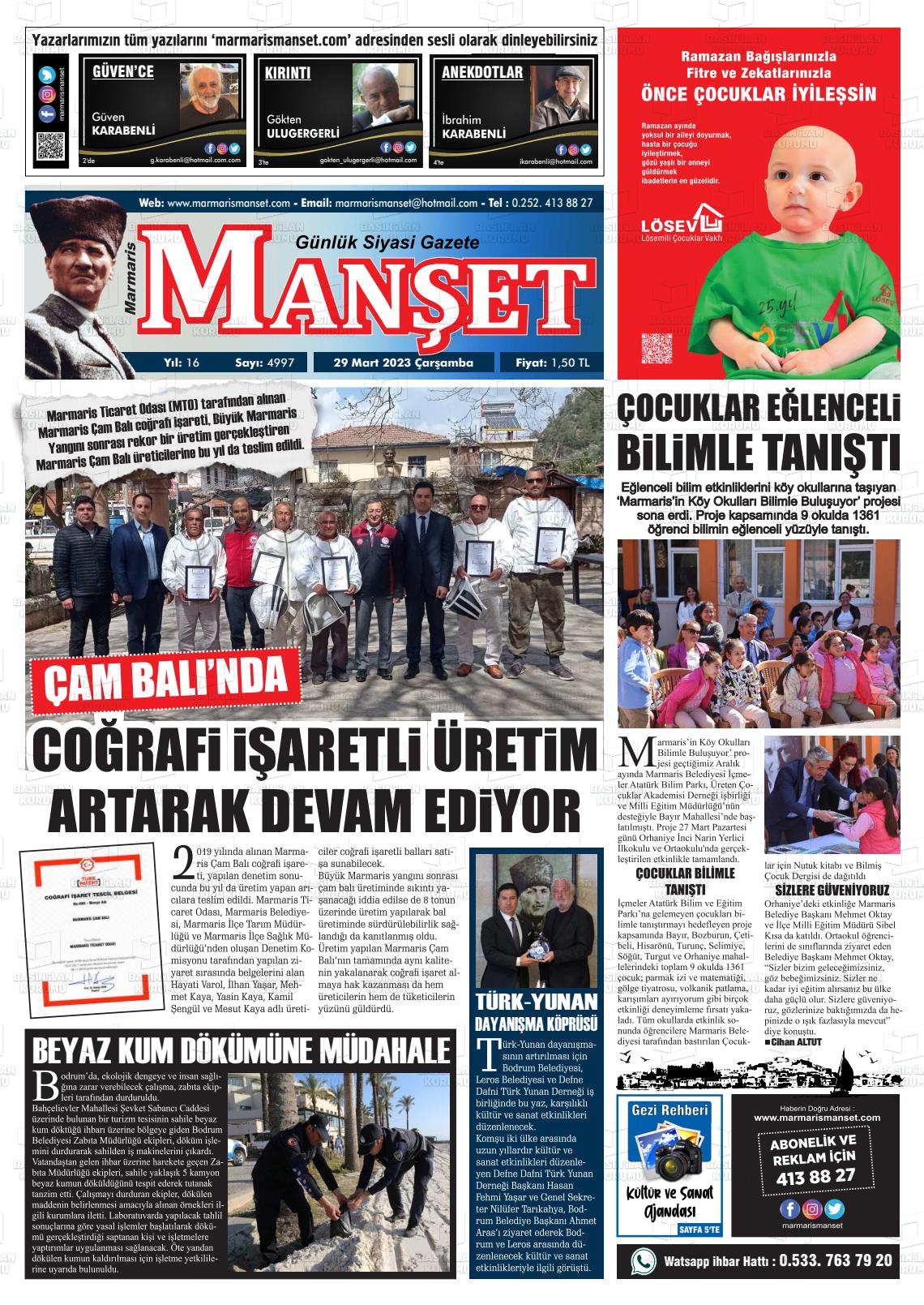 29 Mart 2023 Marmaris Manşet Gazete Manşeti