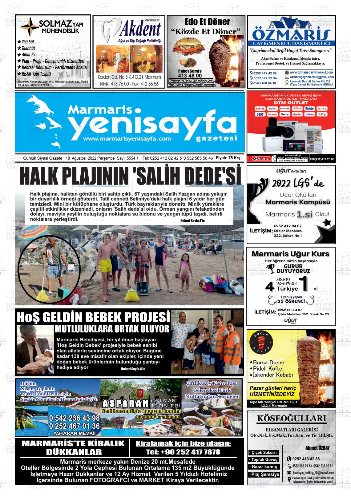 Marmaris Yeni Sayfa Gazete Manşeti