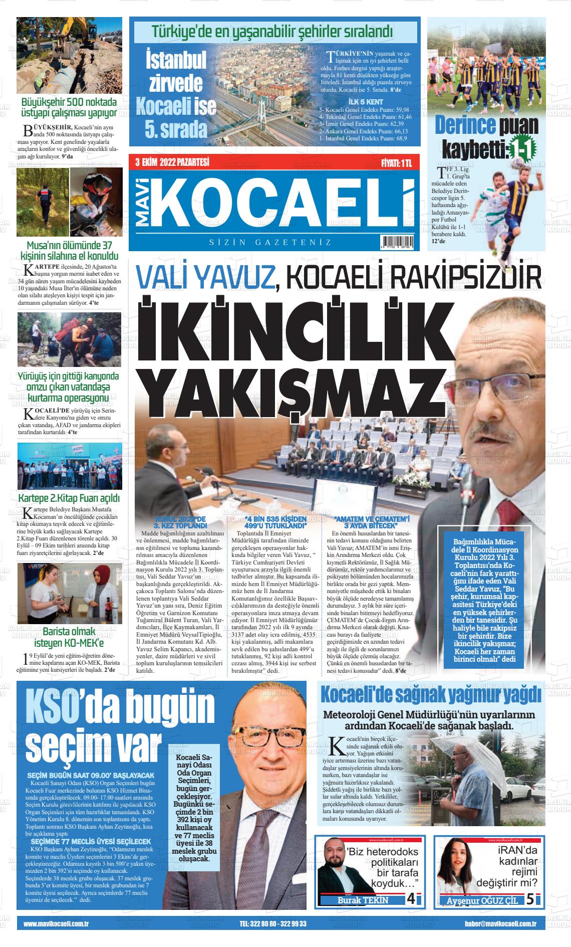 04 Ekim 2022 Mavi Kocaeli Gazete Manşeti