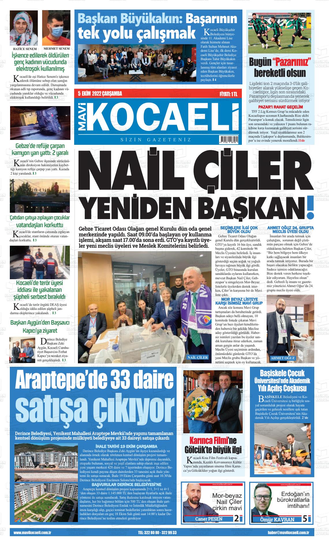 05 Ekim 2022 Mavi Kocaeli Gazete Manşeti