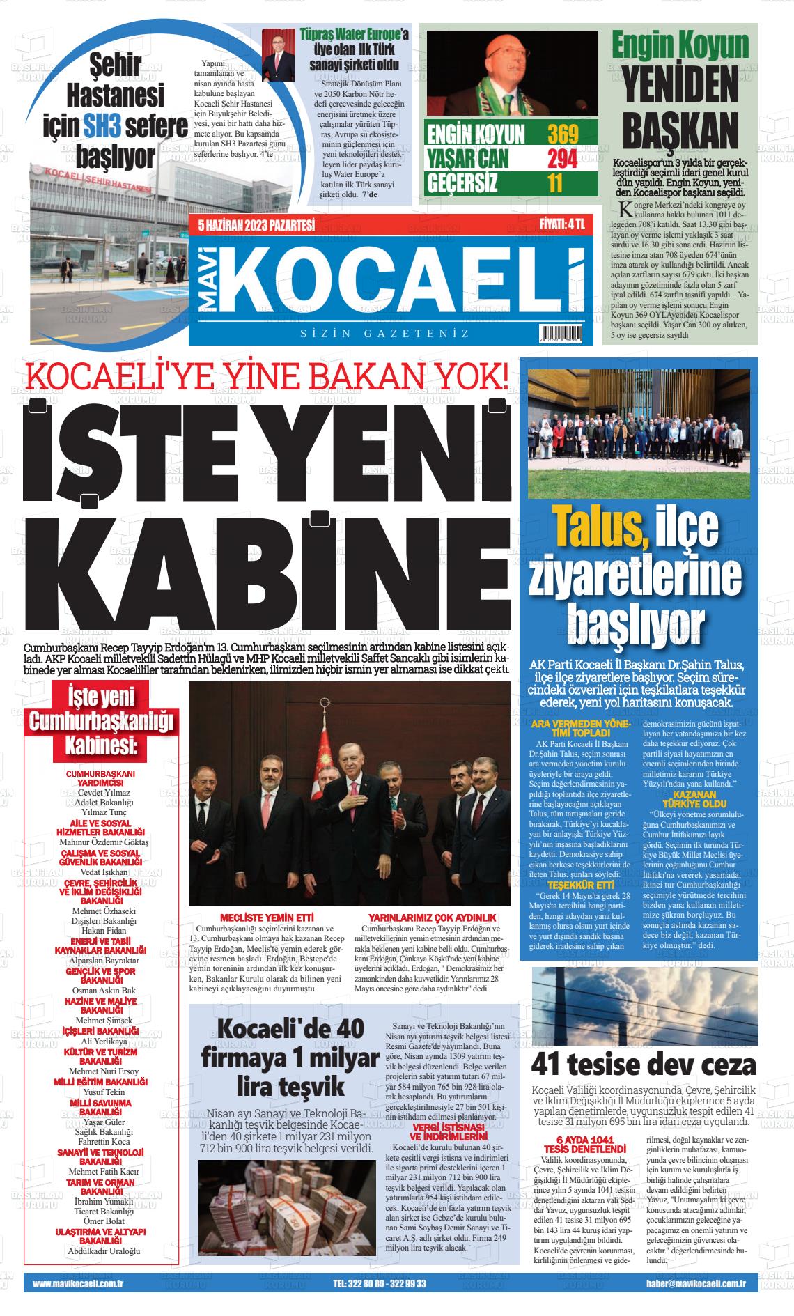 05 Haziran 2023 Mavi Kocaeli Gazete Manşeti
