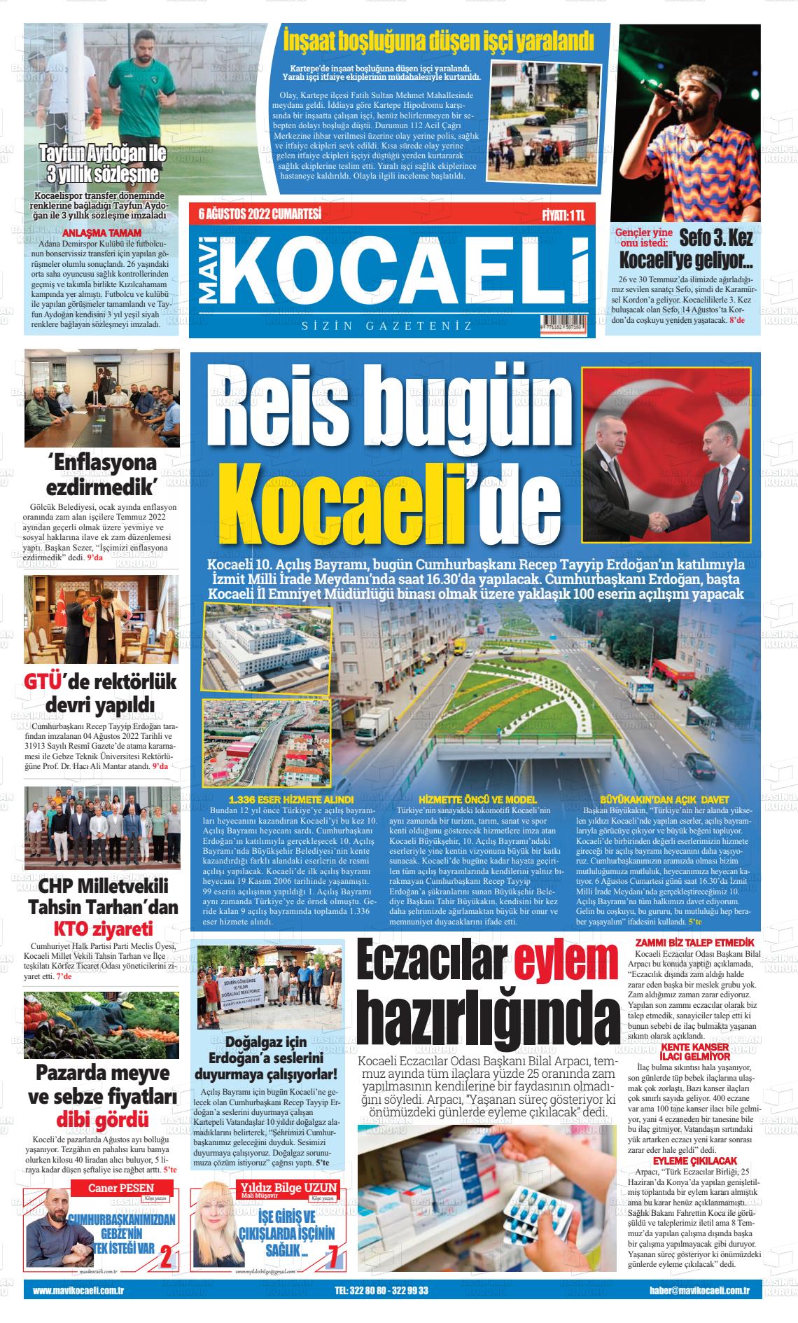 06 Ağustos 2022 Mavi Kocaeli Gazete Manşeti
