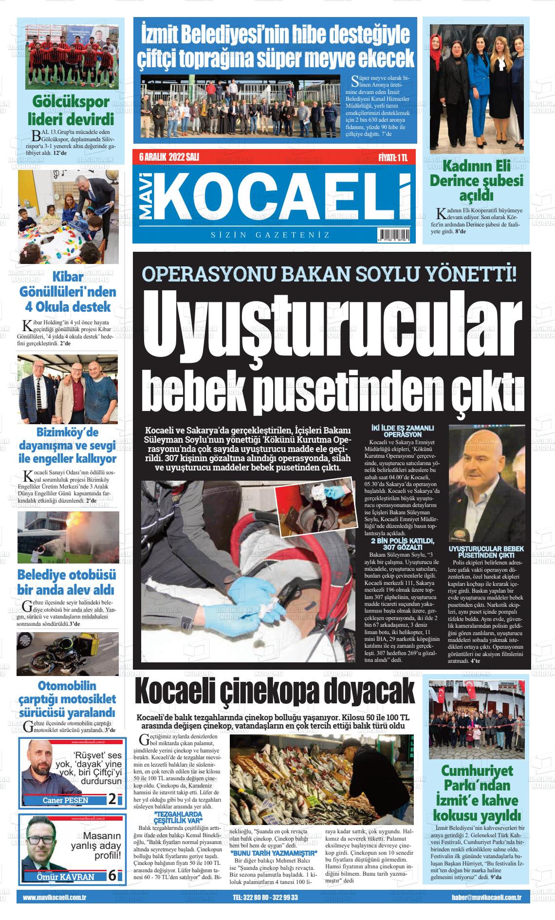 06 Aralık 2022 Mavi Kocaeli Gazete Manşeti