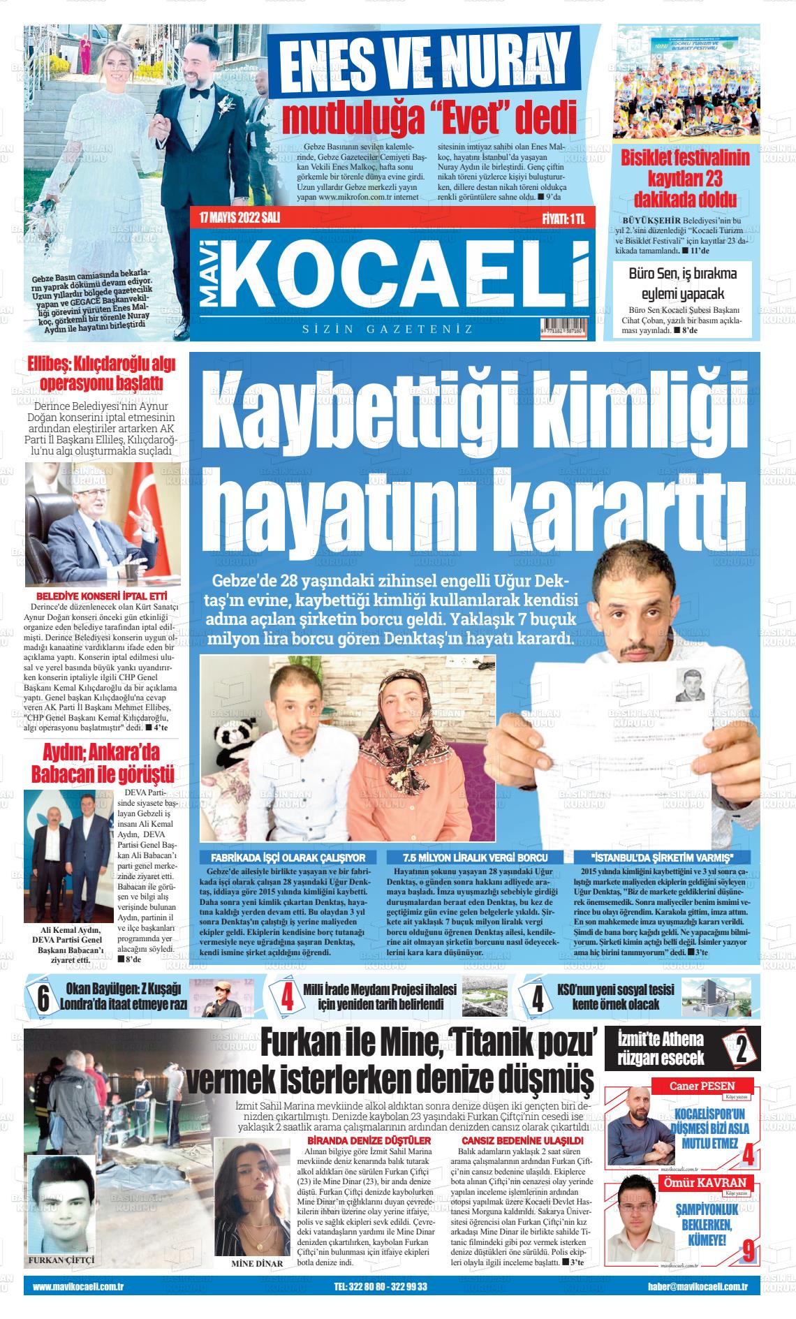 17 Mayıs 2022 Mavi Kocaeli Gazete Manşeti