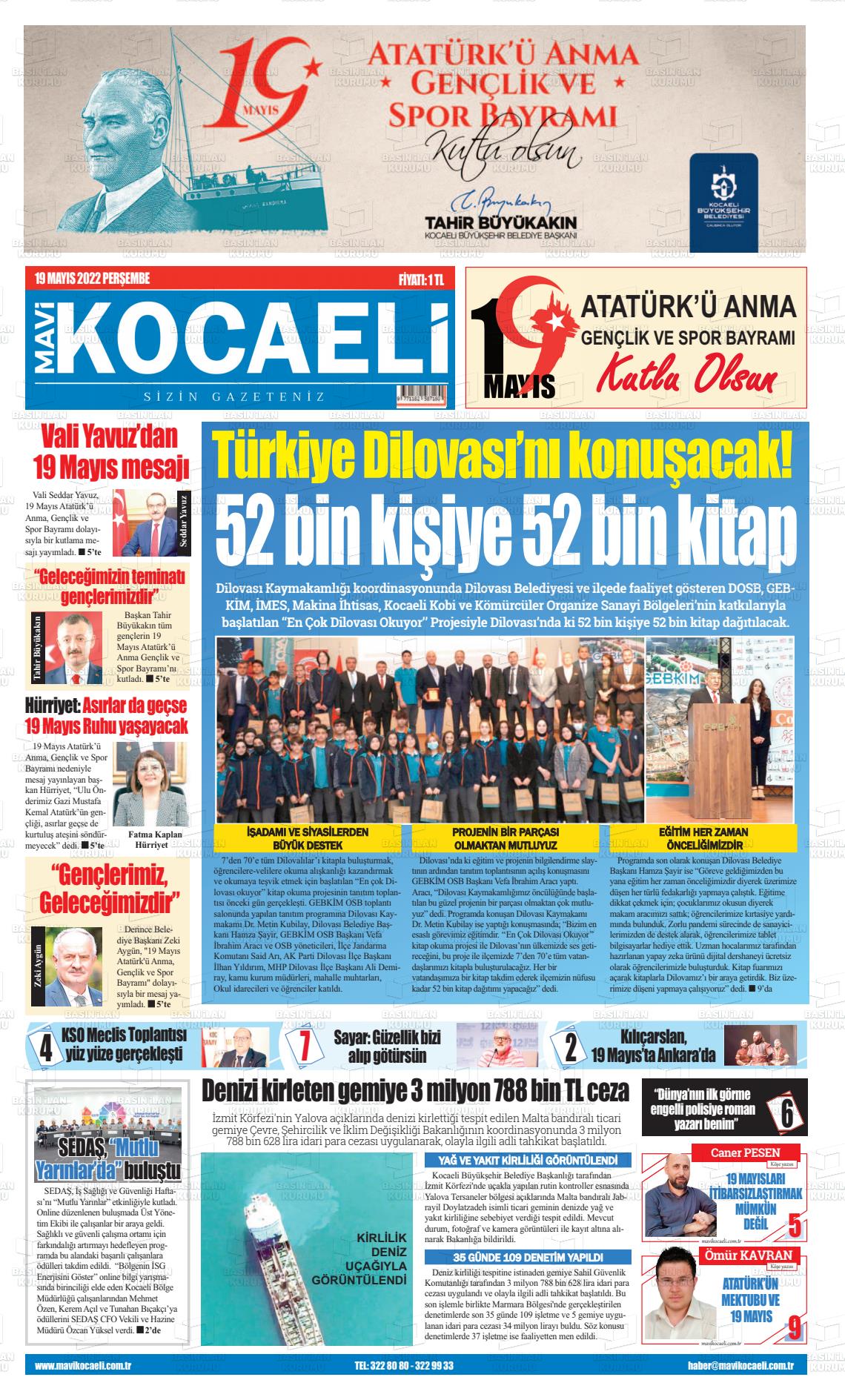 19 Mayıs 2022 Mavi Kocaeli Gazete Manşeti