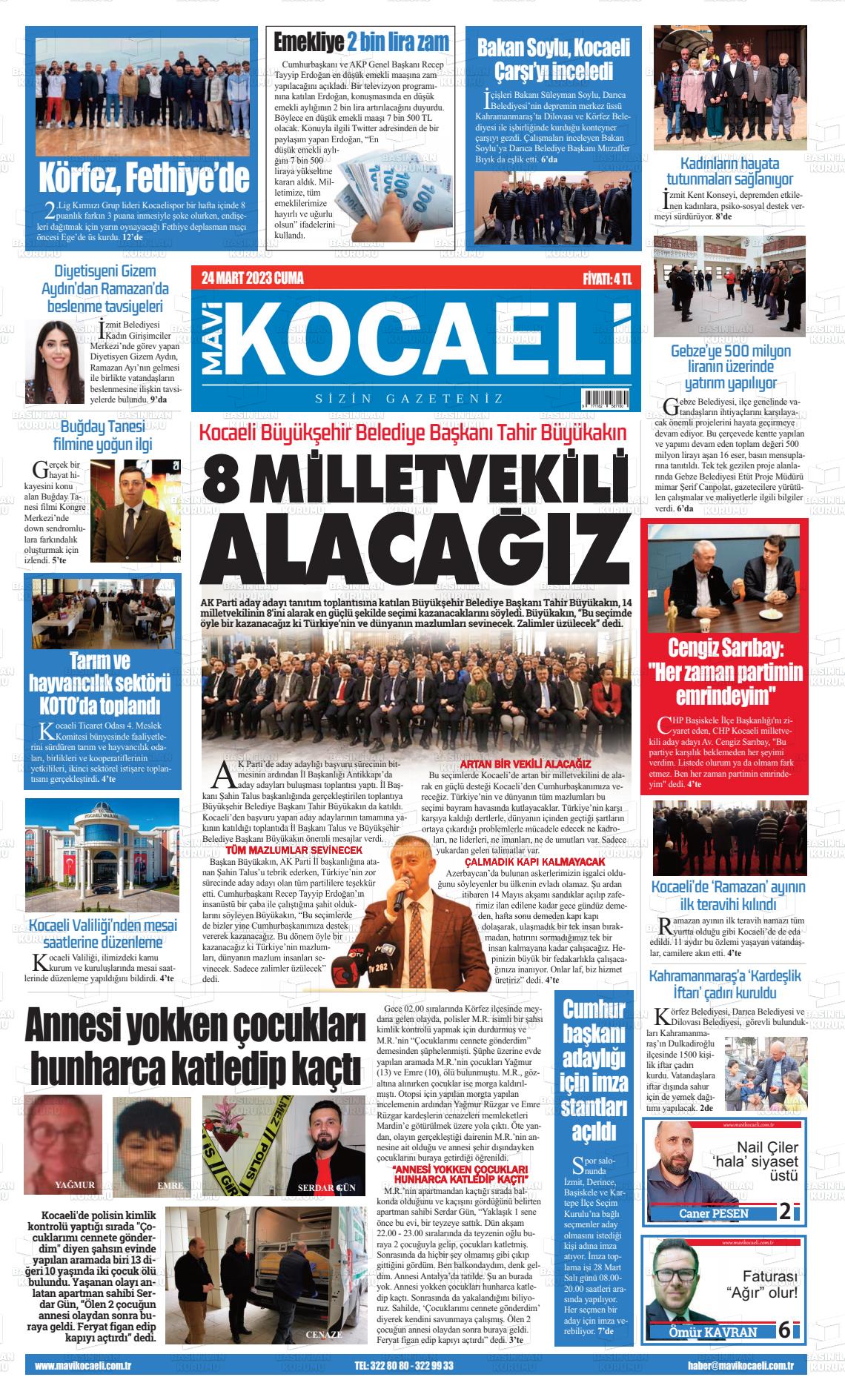 24 Mart 2023 Mavi Kocaeli Gazete Manşeti