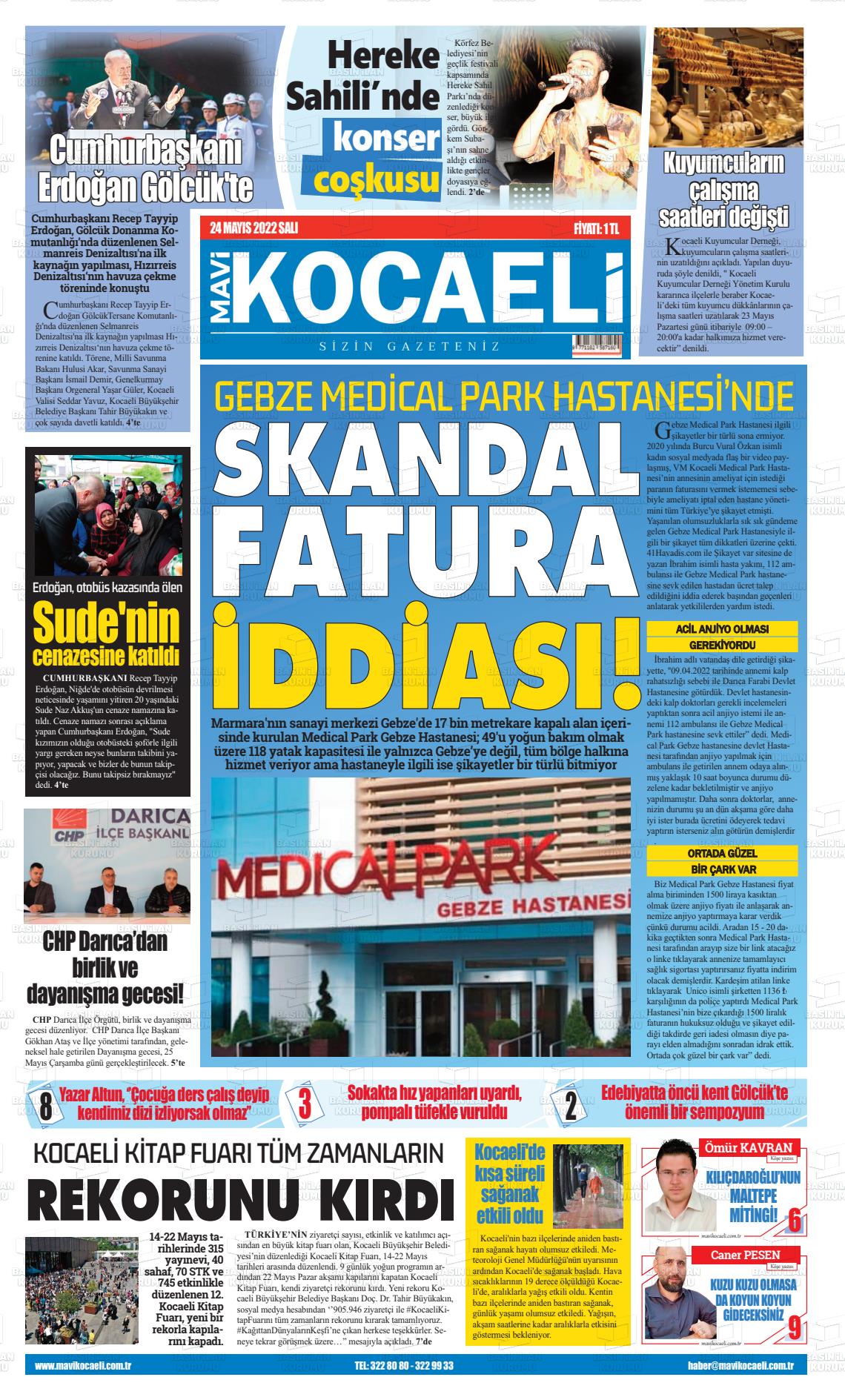 24 Mayıs 2022 Mavi Kocaeli Gazete Manşeti