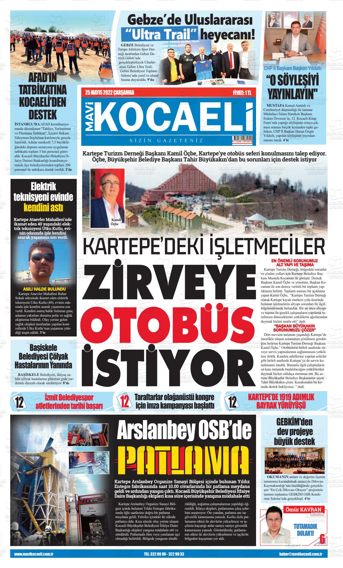 25 Mayıs 2022 Mavi Kocaeli Gazete Manşeti