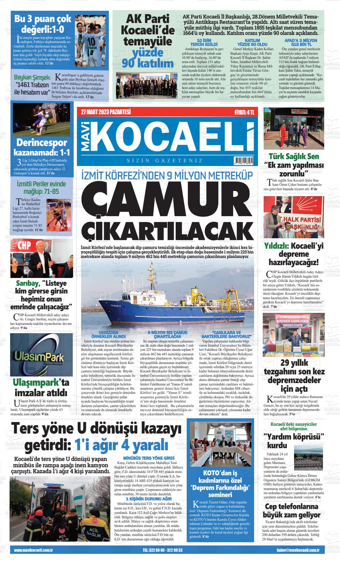 28 Mart 2023 Mavi Kocaeli Gazete Manşeti