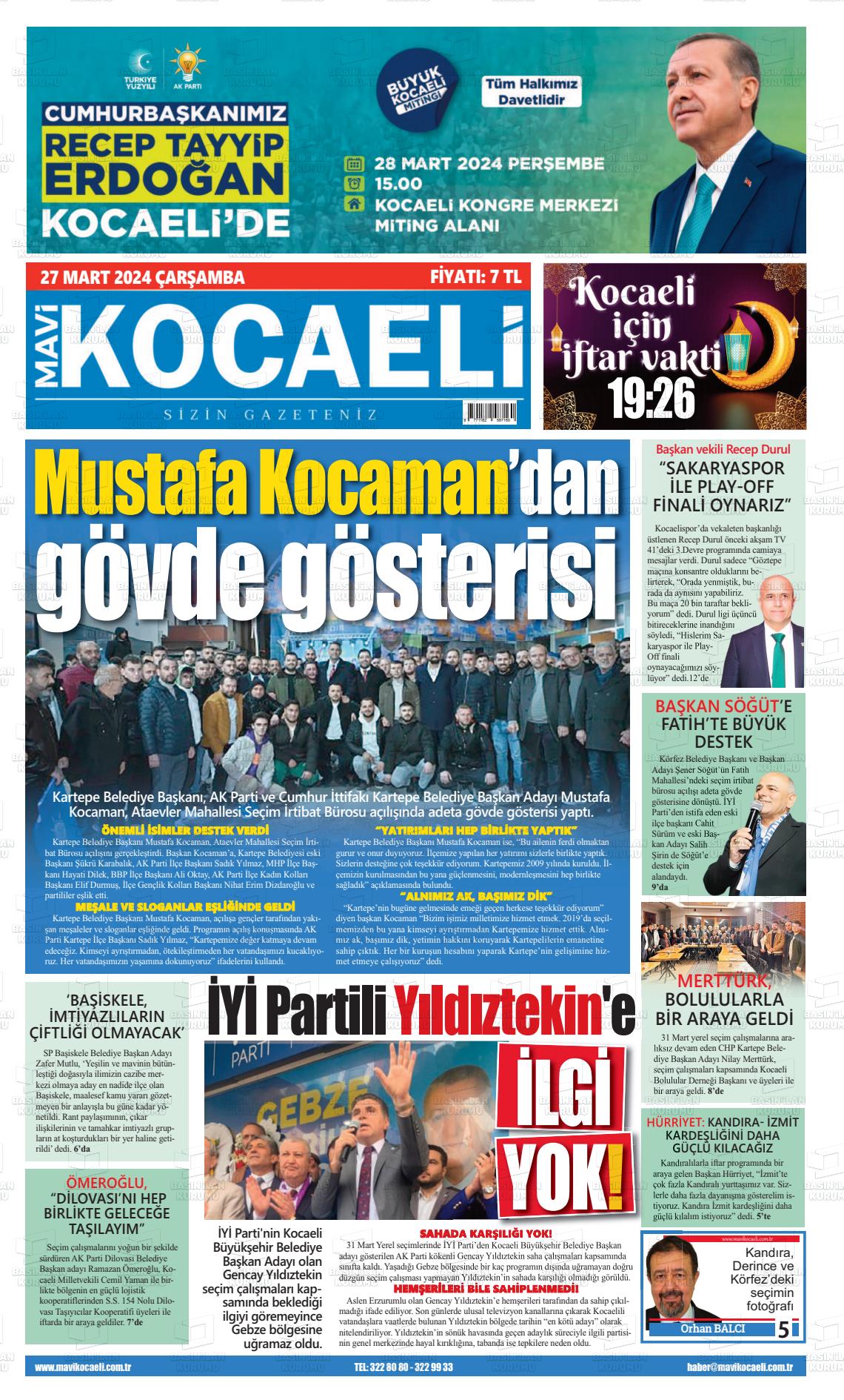 27 Mart 2024 Mavi Kocaeli Gazete Manşeti