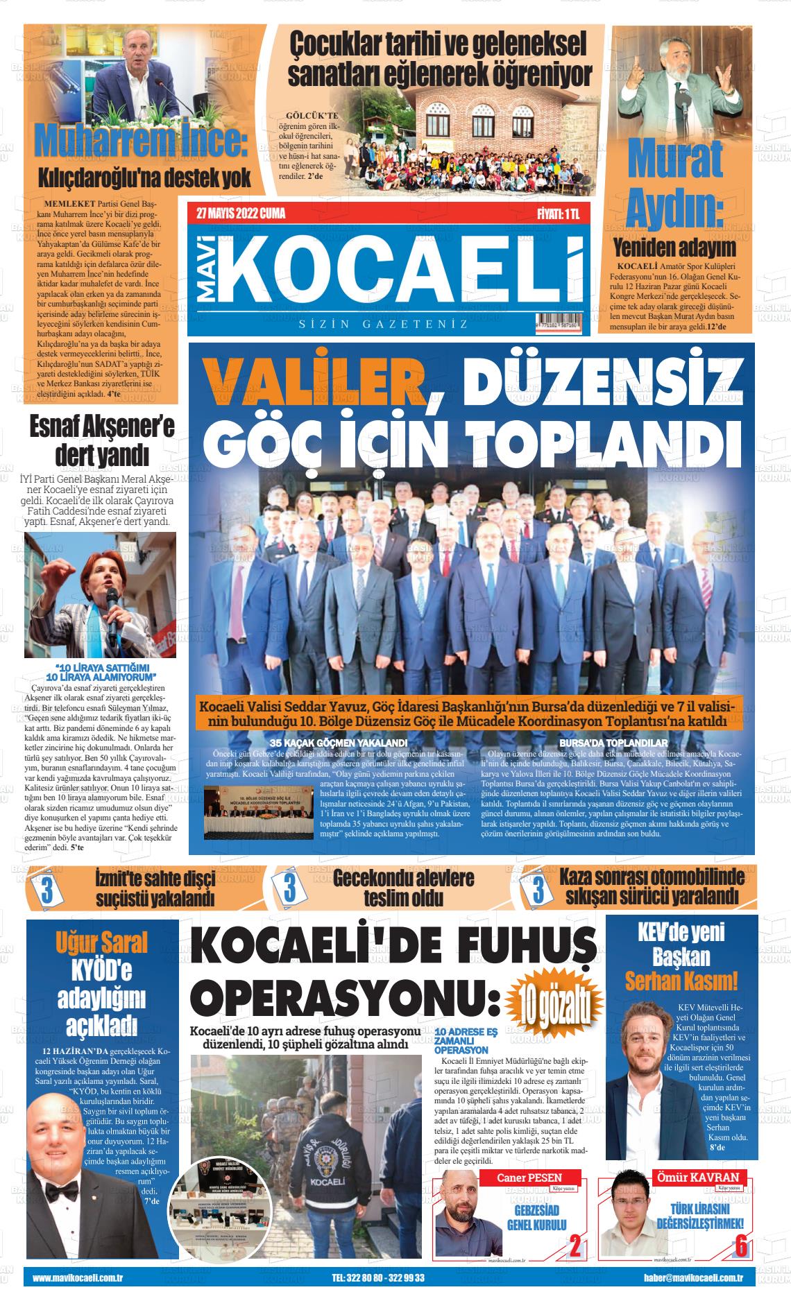 27 Mayıs 2022 Mavi Kocaeli Gazete Manşeti