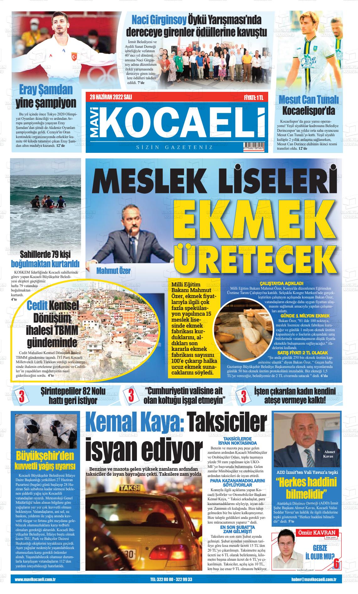 28 Haziran 2022 Mavi Kocaeli Gazete Manşeti