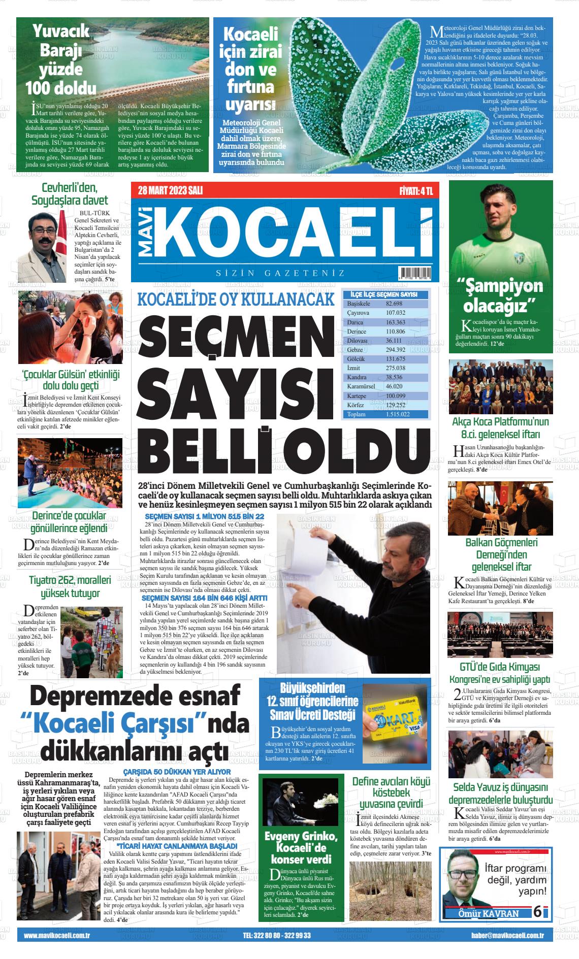 28 Mart 2023 Mavi Kocaeli Gazete Manşeti
