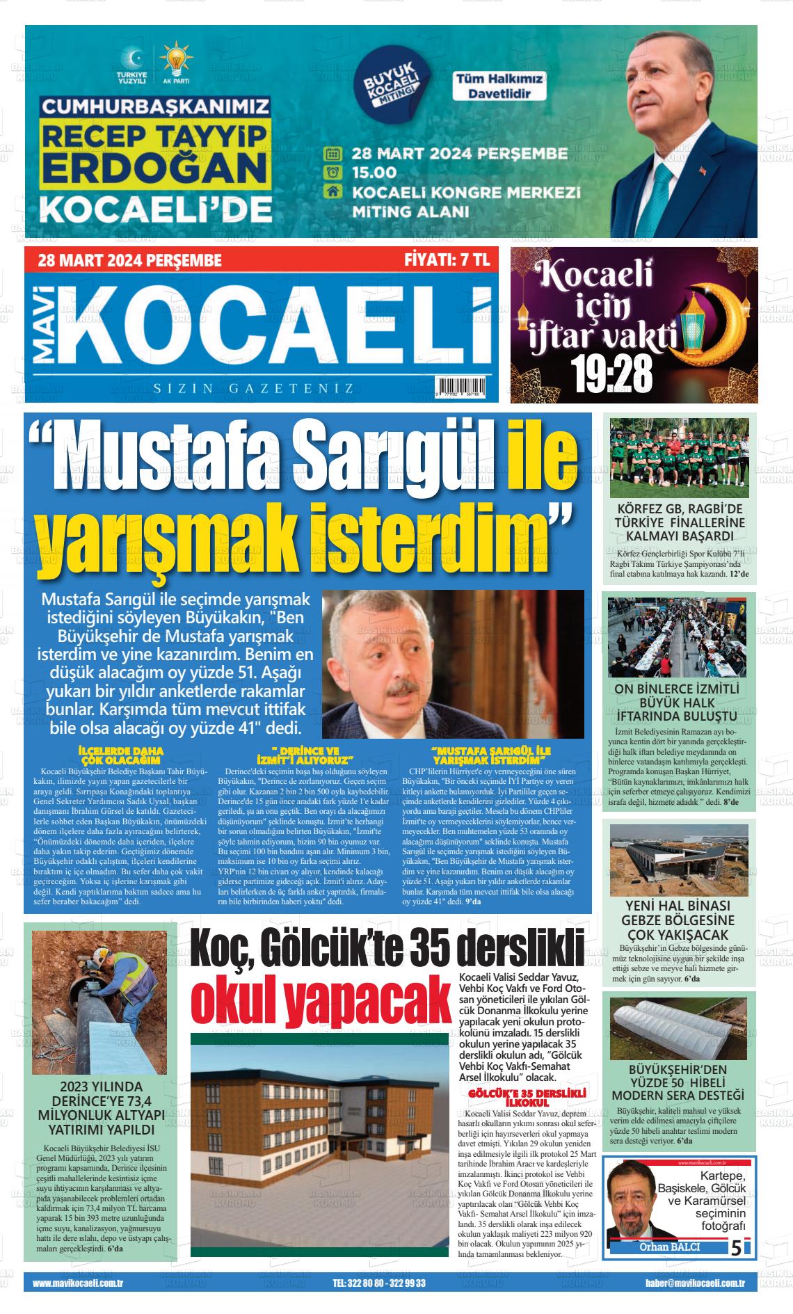 28 Mart 2024 Mavi Kocaeli Gazete Manşeti