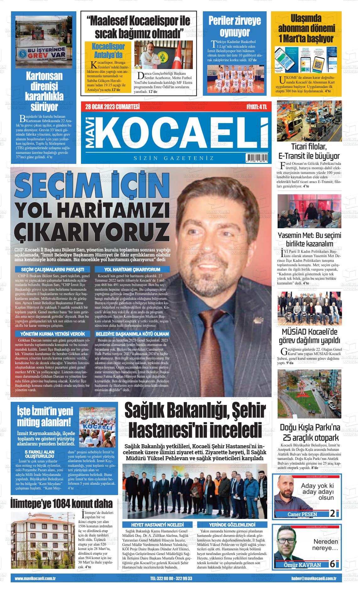 28 Ocak 2023 Mavi Kocaeli Gazete Manşeti