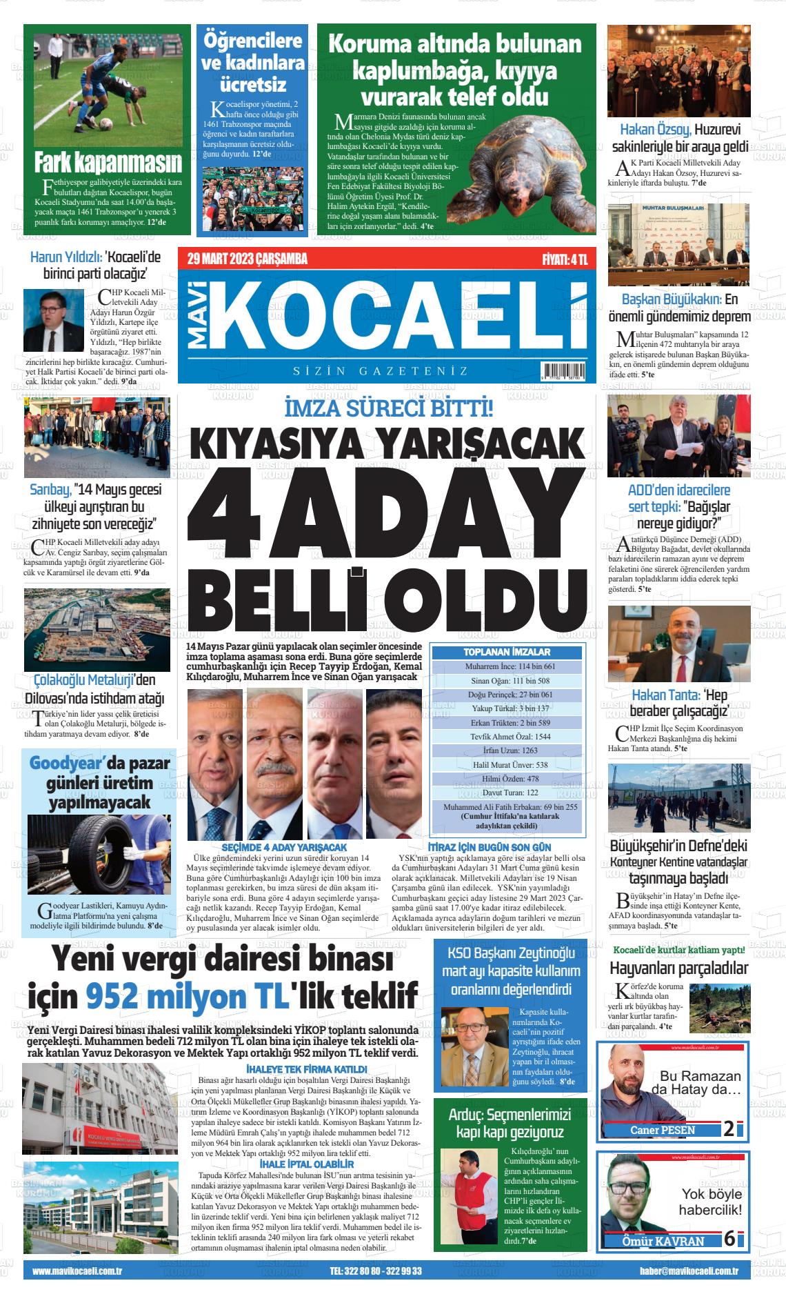 29 Mart 2023 Mavi Kocaeli Gazete Manşeti