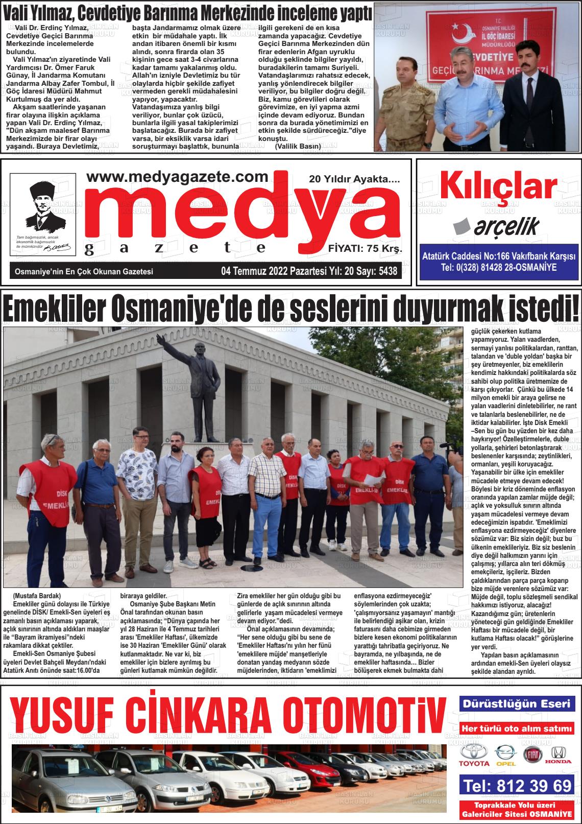 04 Temmuz 2022 Medya Gazete Manşeti