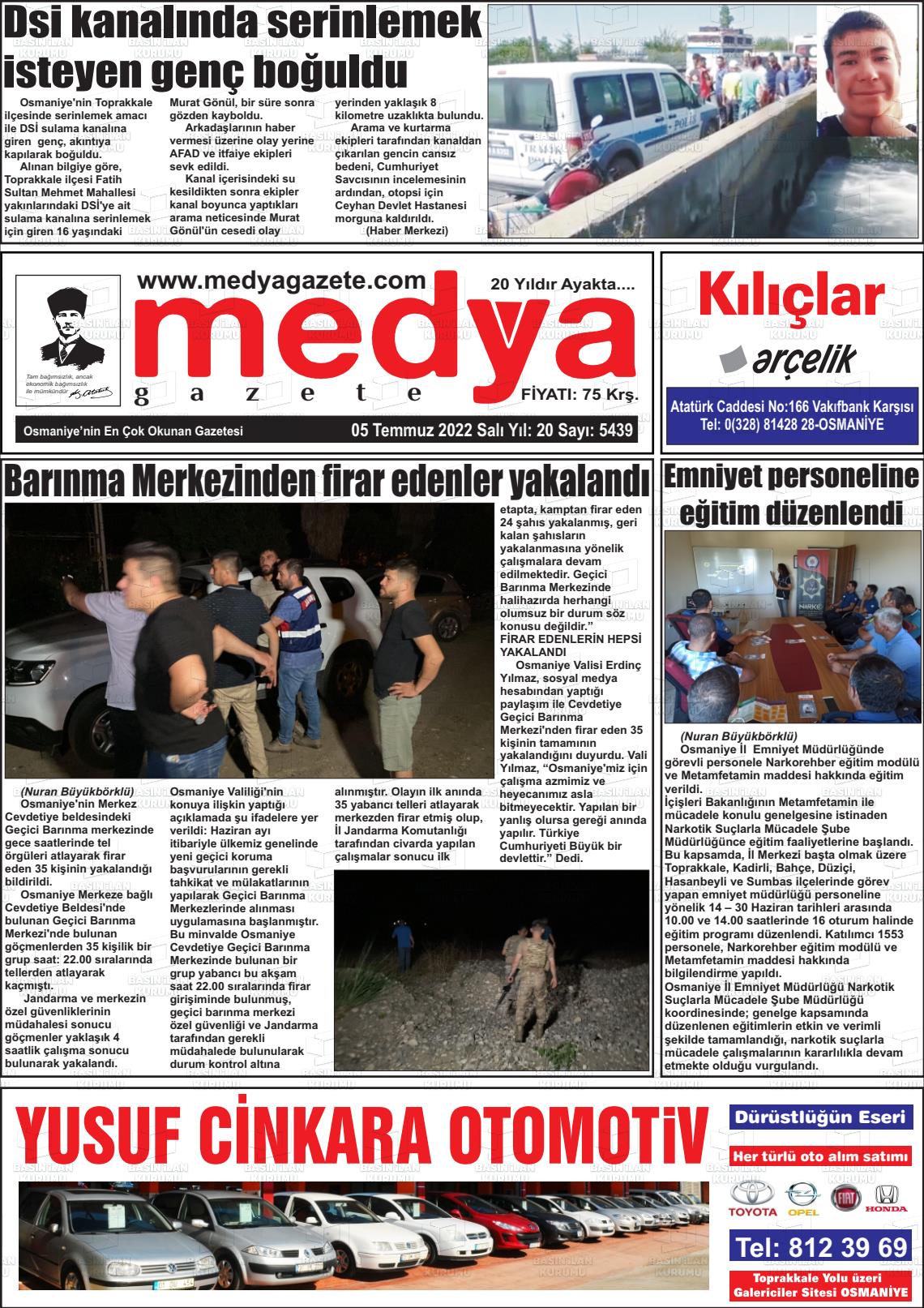 05 Temmuz 2022 Medya Gazete Manşeti