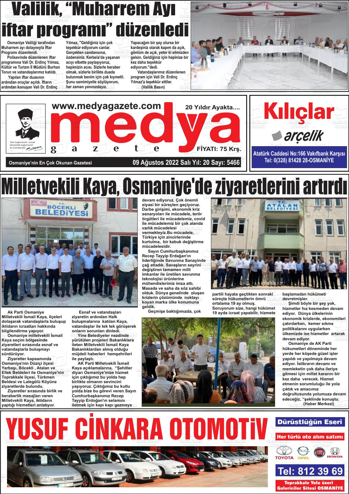 09 Ağustos 2022 Medya Gazete Manşeti