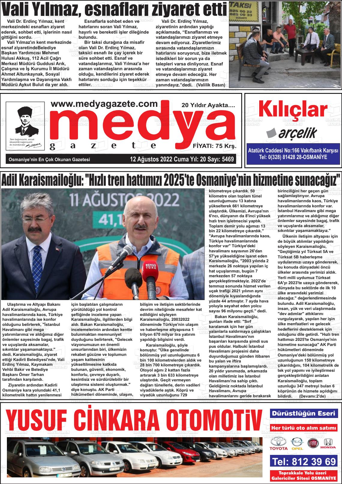 12 Ağustos 2022 Medya Gazete Manşeti