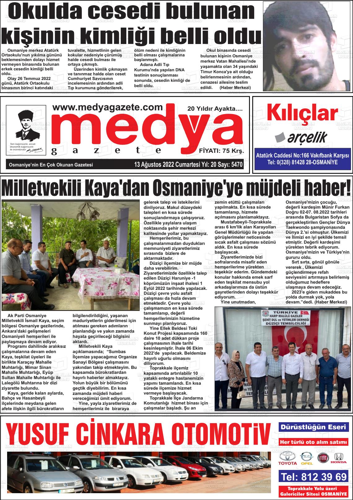 13 Ağustos 2022 Medya Gazete Manşeti