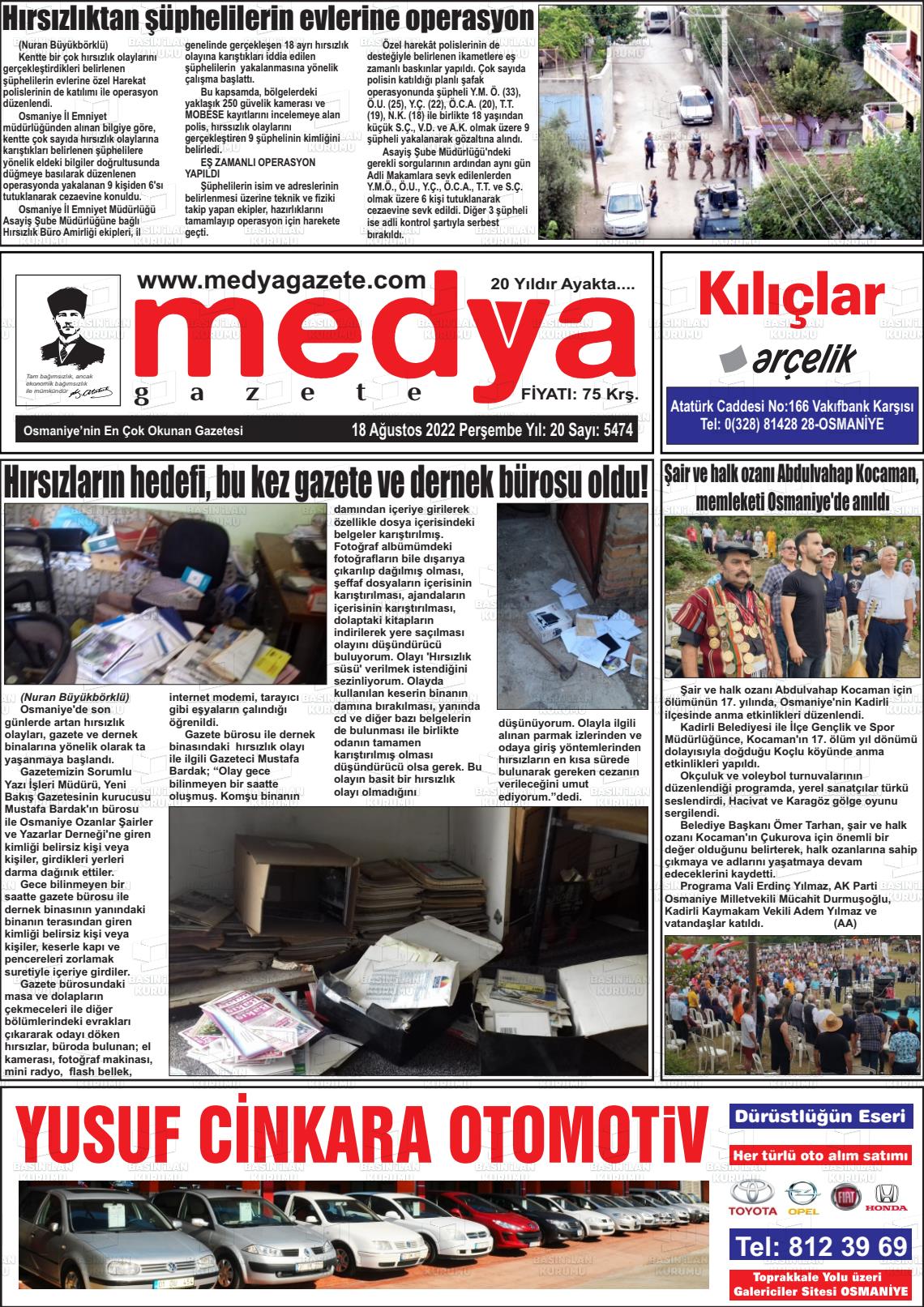 18 Ağustos 2022 Medya Gazete Manşeti