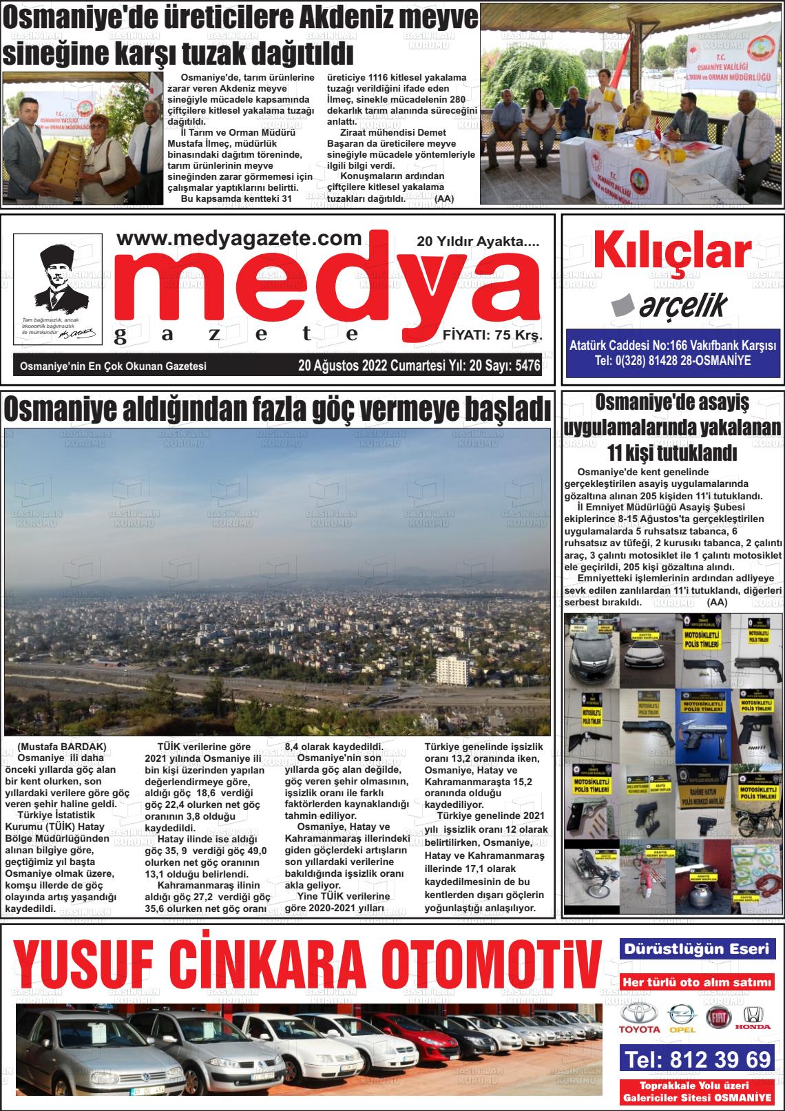 20 Ağustos 2022 Medya Gazete Manşeti