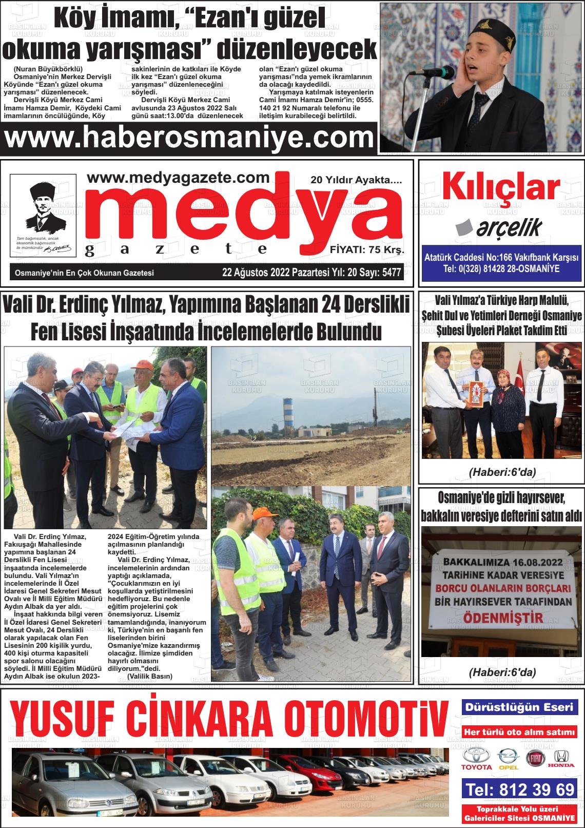 22 Ağustos 2022 Medya Gazete Manşeti