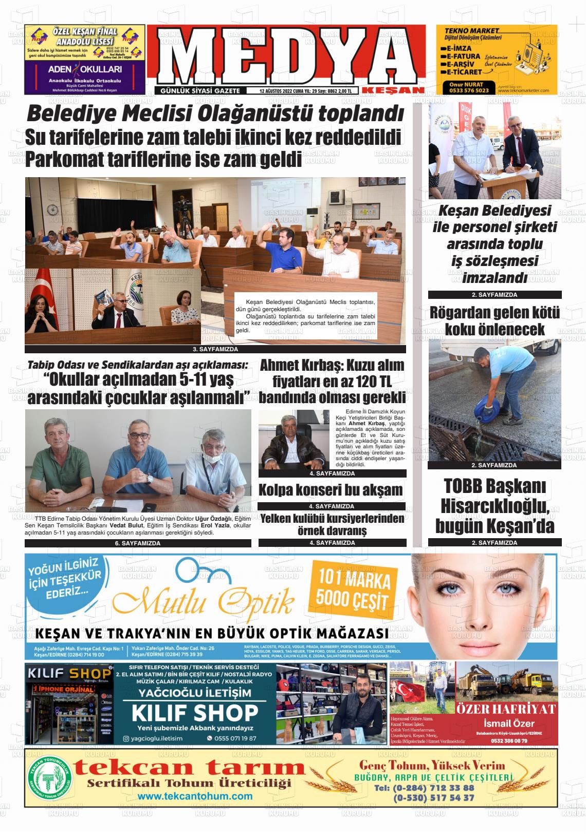 12 Ağustos 2022 Medya Keşan Gazete Manşeti