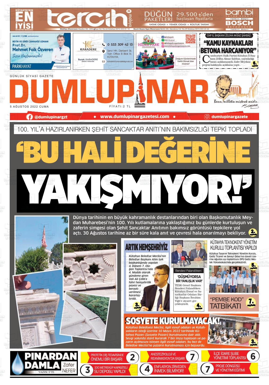 05 Ağustos 2022 Medya Kütahya Gazete Manşeti