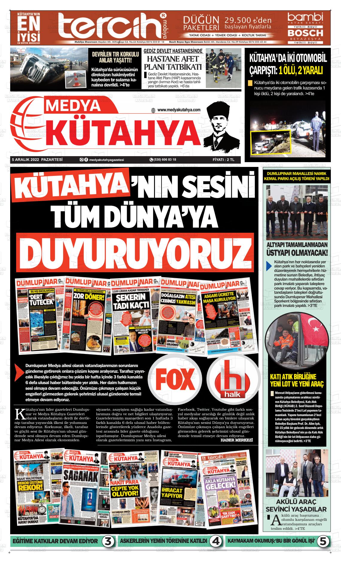 05 Aralık 2022 Medya Kütahya Gazete Manşeti