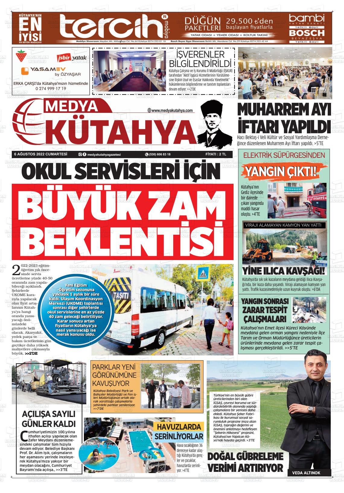 06 Ağustos 2022 Medya Kütahya Gazete Manşeti