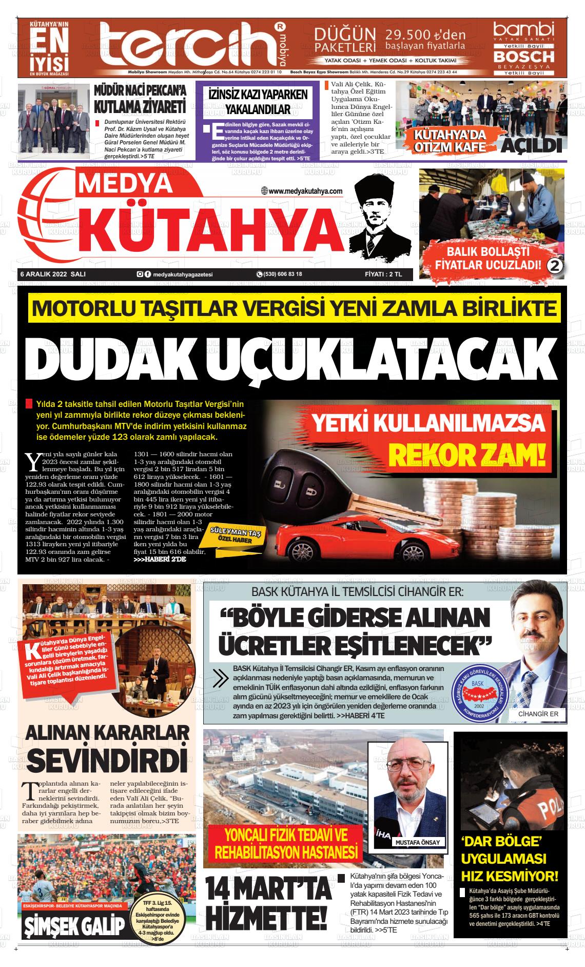 06 Aralık 2022 Medya Kütahya Gazete Manşeti