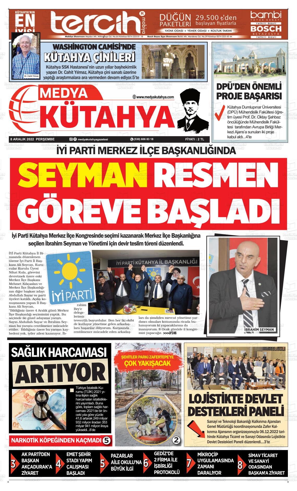08 Aralık 2022 Medya Kütahya Gazete Manşeti