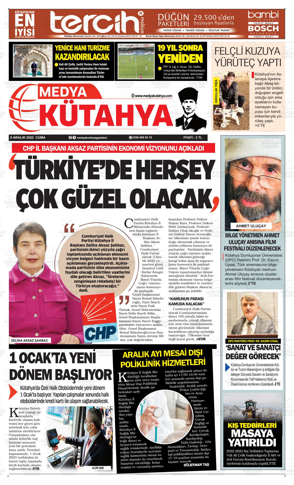 09 Aralık 2022 Medya Kütahya Gazete Manşeti