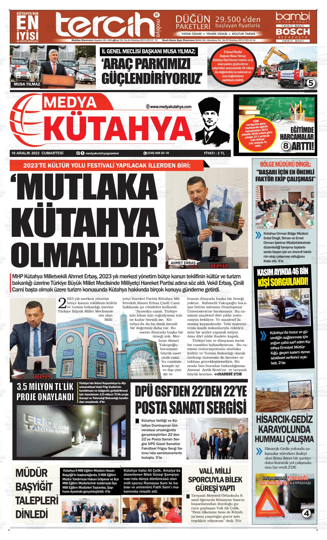 10 Aralık 2022 Medya Kütahya Gazete Manşeti