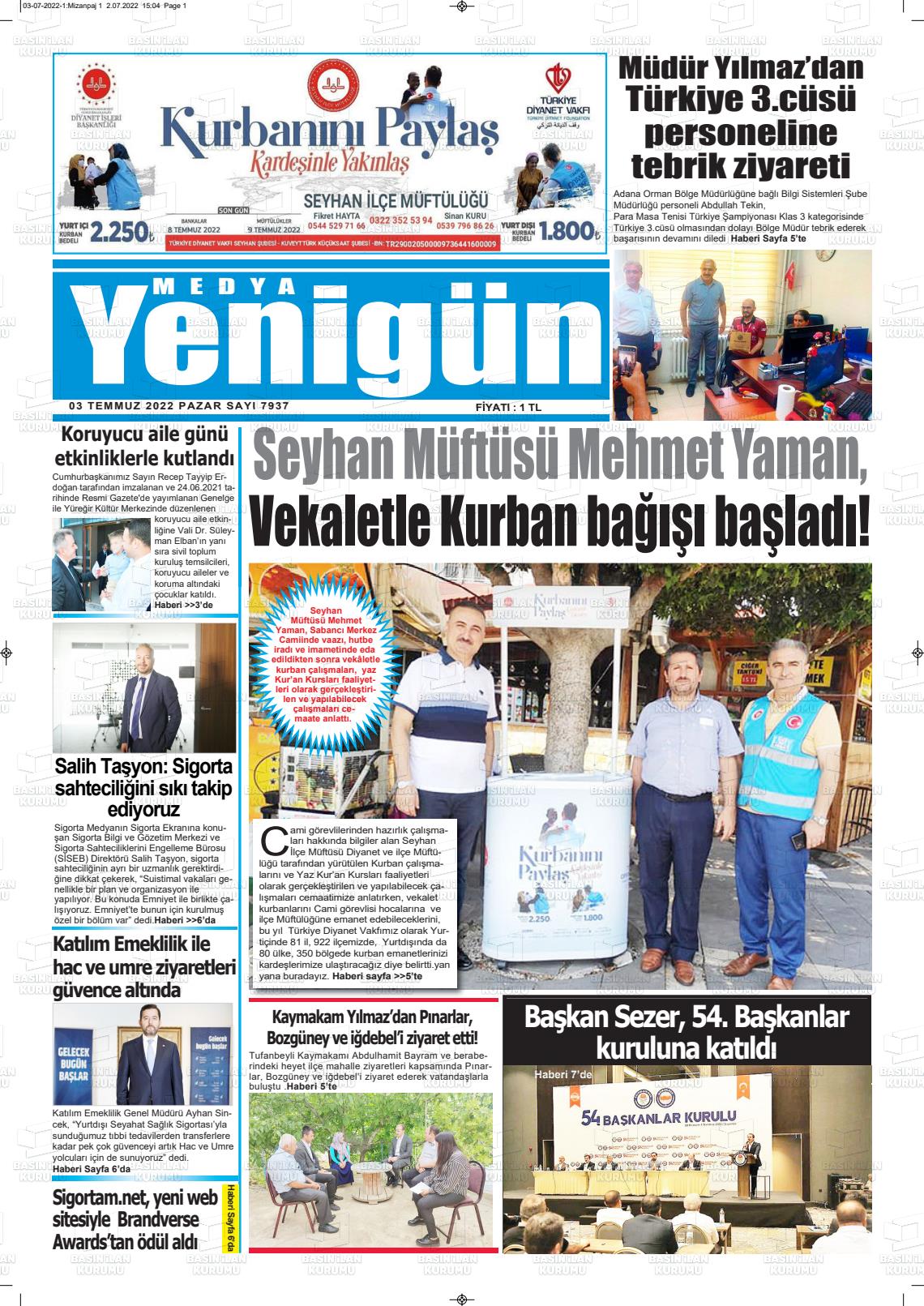 03 Temmuz 2022 Medya Yenigün Gazete Manşeti