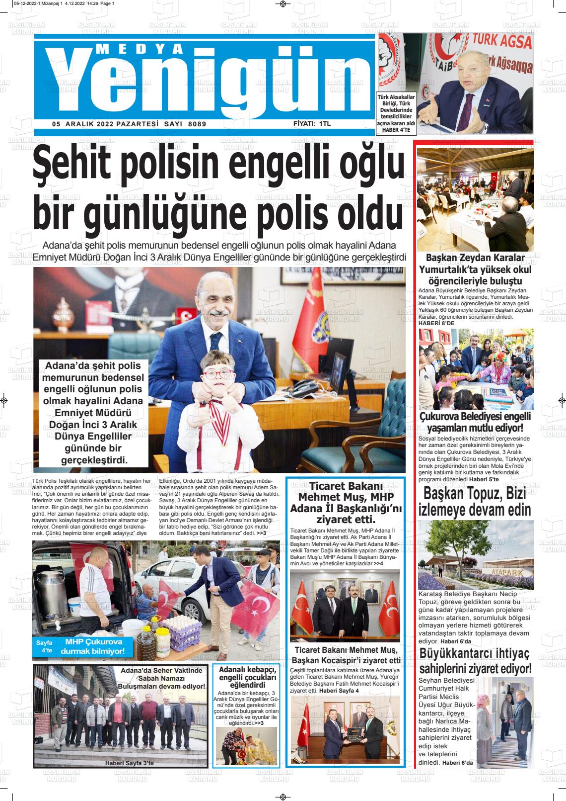 05 Aralık 2022 Medya Yenigün Gazete Manşeti