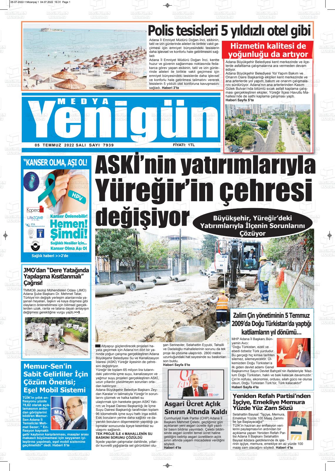 05 Temmuz 2022 Medya Yenigün Gazete Manşeti