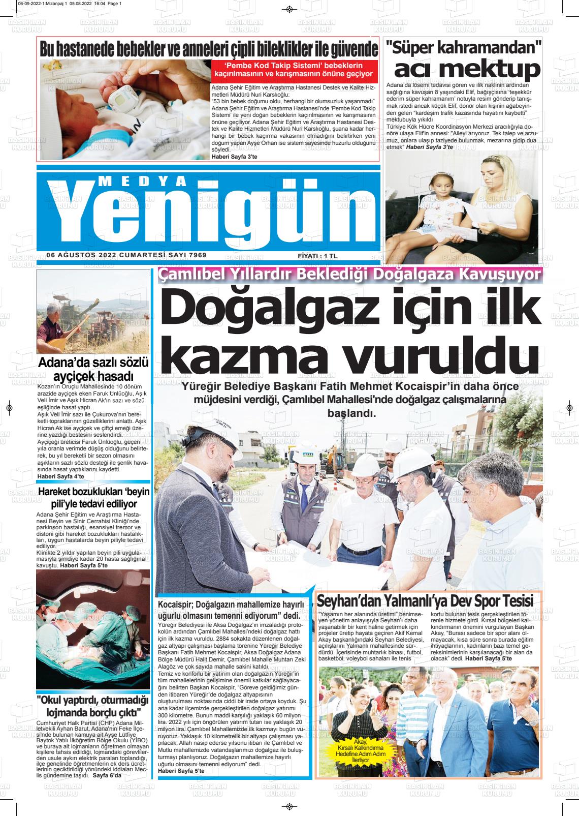 06 Ağustos 2022 Medya Yenigün Gazete Manşeti