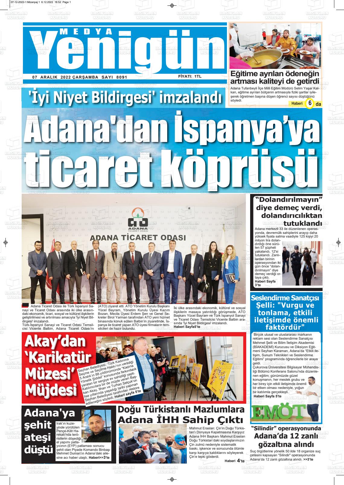 07 Aralık 2022 Medya Yenigün Gazete Manşeti